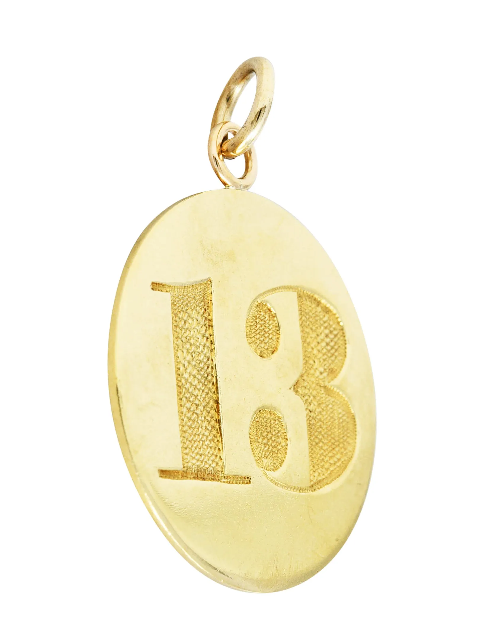 14 Karat Yellow Gold Lucky Thirteen 13 Vintage Medallion Charm Pendant