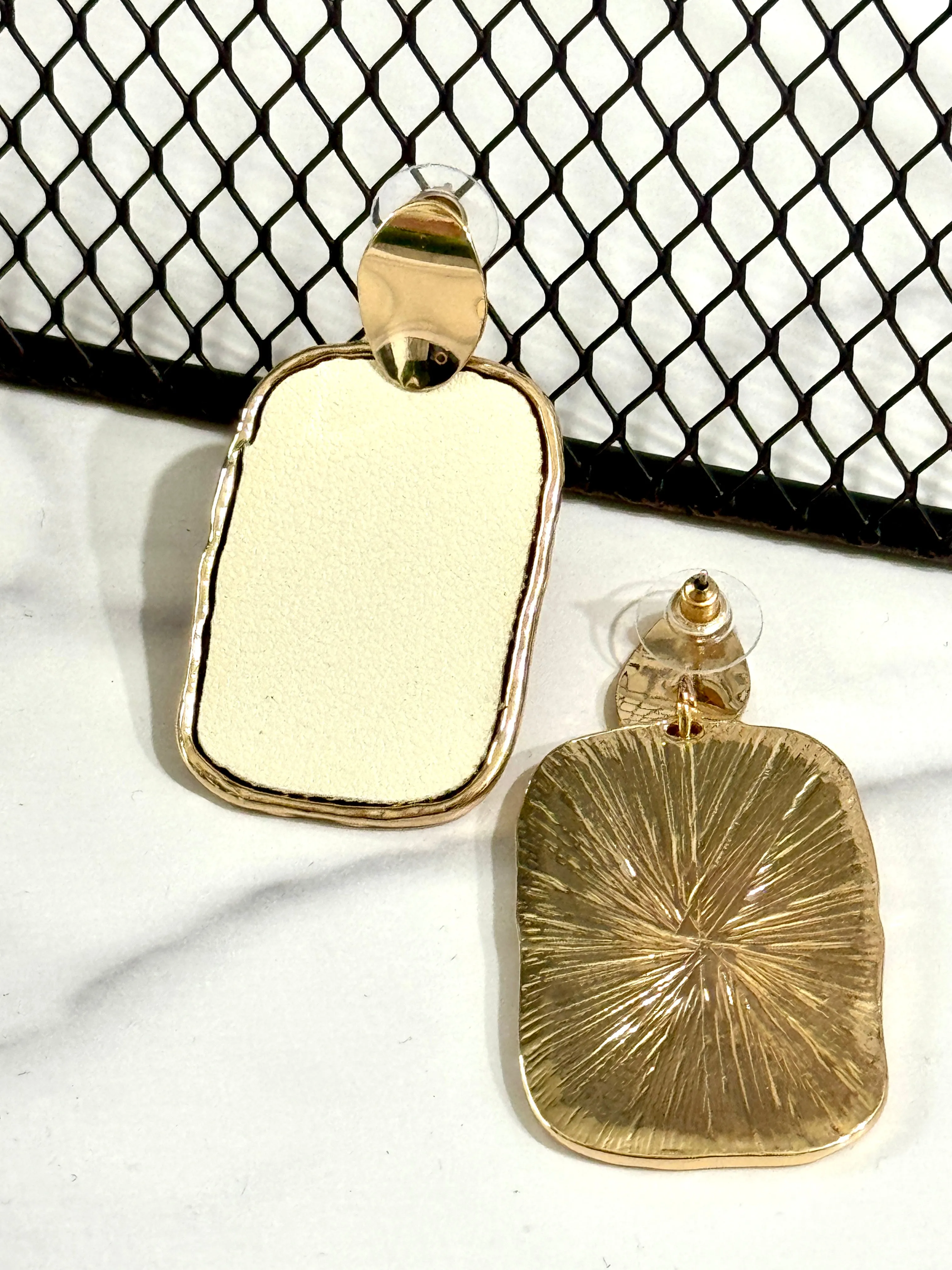 Only In L.A Ivory Faux Leather  Stud Earrings